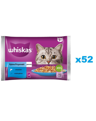 WHISKAS kapsičky pre mačky v želé s lososom, tuniakom 52x85g
