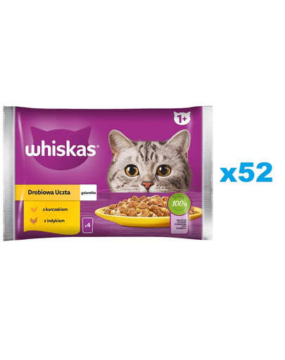 WHISKAS Adult Hydinové hody v želé 52x85g s kuracím a morčacím mäsom
