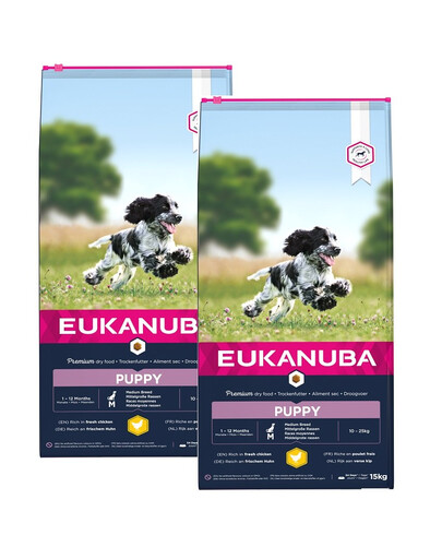 EUKANUBA Growing Puppy Granule pre psov bohaté na čerstvé kura 30 kg (2 x 15 kg)