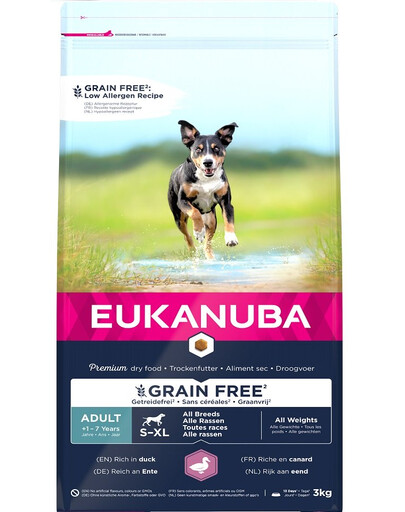EUKANUBA Grain Free S-XL Adult Kačica 3 kg pre dospelé psy