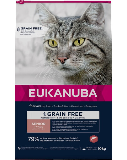 EUKANUBA Grain Free Senior Losos 10 kg pre staršie mačky