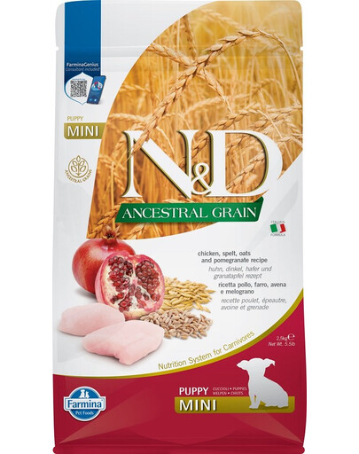 N&D Low Grain Chicken & Pomegranate Mini Puppy -  Krmivo kura a granátové jablko pre šťeňatá 2,5 kg