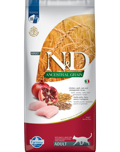 FARMINA N&D Ancestral Adult Cat 10 kg kuracie mäso, špalda, ovos a granátové jablko