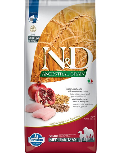 Farmina N & D Low Grain Dog Senior Med & Maxi Chicken & Pomegranate 12 kg