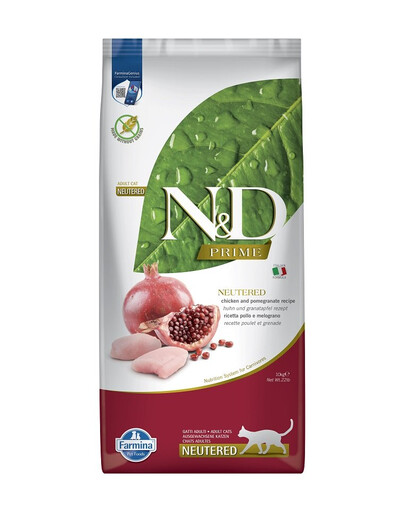 FARMINA N&D Prime Chicken & Pomegranate Cat Nautered krmivo pre kastrované mačky 10 kg