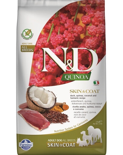 N&D Dog Quinoa Skin & Coat – Krmivo s kačacím mäsom 2,5 kg