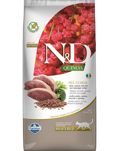 FARMINA N&D Quinoa Cat Duck, Brocolli & Asparagus Neutered Adult 5 kg