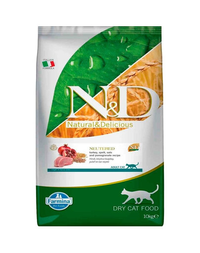 FARMINA N&D Ancestral Adult Cat Neutered 10 kg morčacie mäso, špalda, ovos a granátové jablko