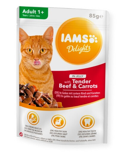 IAMS Cat Delights Beef & Carrots Jelly Kapsička pre mačky hovädzie mäso s mrkvou 85 g