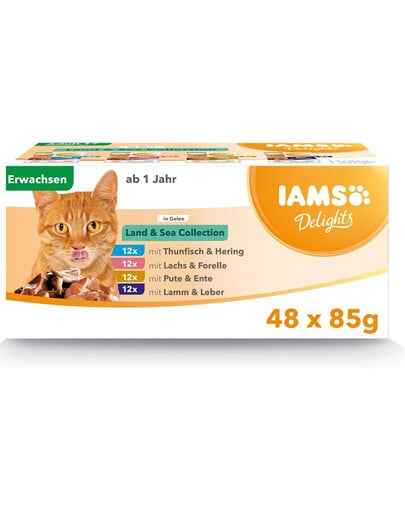 IAMS Cat Delights Adult All Breeds Land&Sea v želé 48 x 85 g