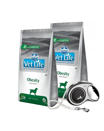 FARMINA Vet Life Obesity Dog 2 x 12 kg + FLEXI New Comfort L Tape 8 m ZADARMO