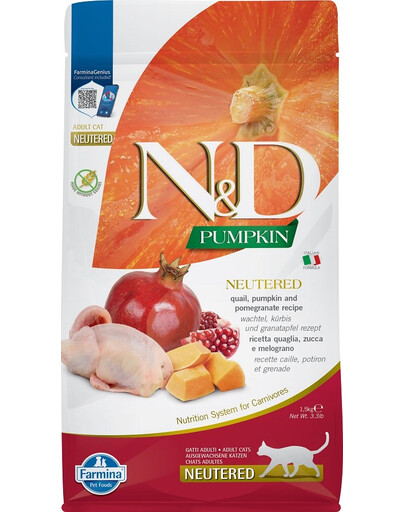 N&D GF Pumpkin CAT NEUTERED Quail & Pomegranate 1,5 kg