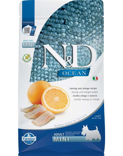 FARMINA N&D Ocean Dog Adult Mini Granule pre psa so sleďom a pomarančom 2,5 kg