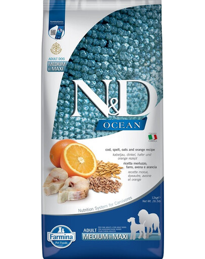 FARMINA N&D Ocean Dog adult codfish & orange medium & maxi 12 kg