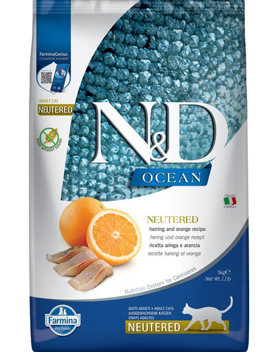 FARMINA N&D Ocean Cat Granule pre mačky po kastrácii sleď a pomaranč 5 kg