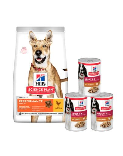 HILL'S Canine Adult 1+ Performance Chicken 14 kg  + 3 konzervy 370 g ZADARMO