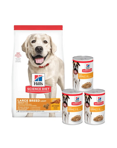 HILL'S Science Plan Adult Light Large breed 14 kg + 3 konzervy ZADARMO