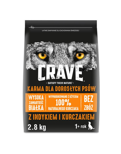 CRAVE Granule 2,8 kg s morčacím a kuracím mäsom (kompletné krmivo bez obilnín pre dospelých psov)