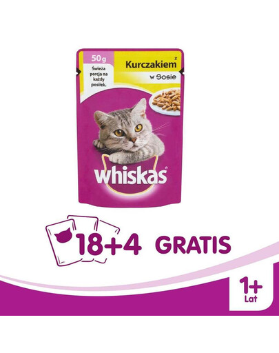 WHISKAS Mini z kurczakiem 50 g x 18 + 4 GRATIS!