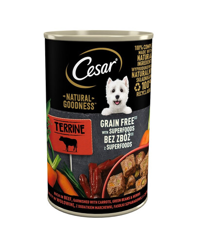 CESAR 400g - hovädzie mäso, zdobené mrkvou, fazuľou a bylinkami