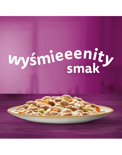 WHISKAS Adult Krémové variácie v omáčke 48x85g s kuracím mäsom a zeleninou, jahňacím a morčacím mäsom
