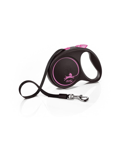 FLEXI Vodítko Black Design M pásik 5 m ružový