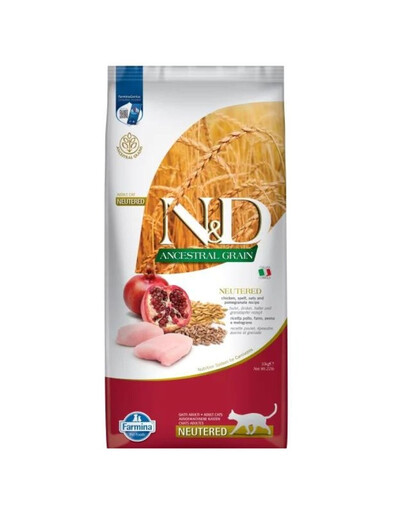 FARMINA N&D Ancestral Adult Cat Neutered 10 kg kuracie mäso, špalda, ovos a granátové jablko