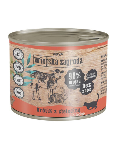 WIEJSKA ZAGRODA Kitten Králičie a teľacie 200 g konzerva pre mačiatka