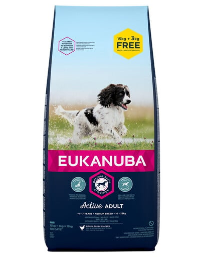 EUKANUBA Active Adult Medium Breed Bohatá na čerstvé kuracie 18 kg