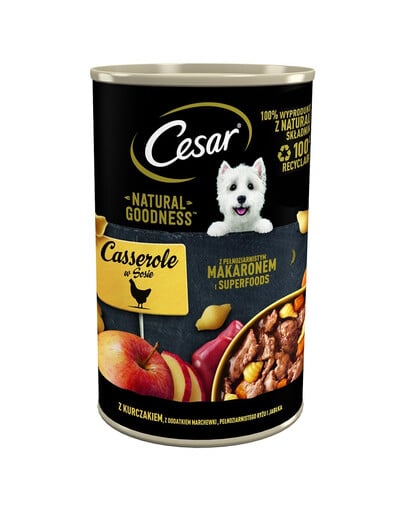 CESAR v omáčke 24x400g s kuracím mäsom, s mrkvou, celozrnnými cestovinami a jablkom