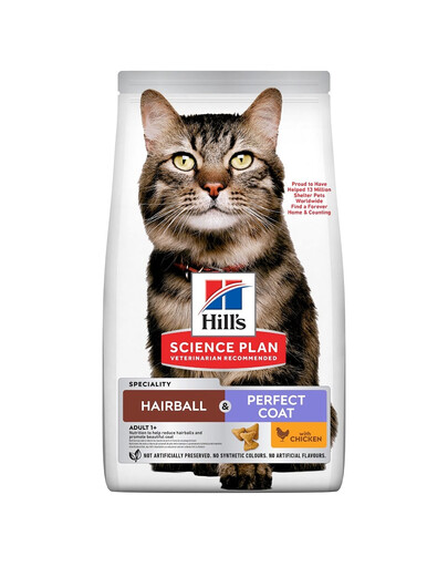 HILL'S Science Plan Hairball & Perfect Coat 7kg krmivo s kuracím mäsom pre dospelé mačky