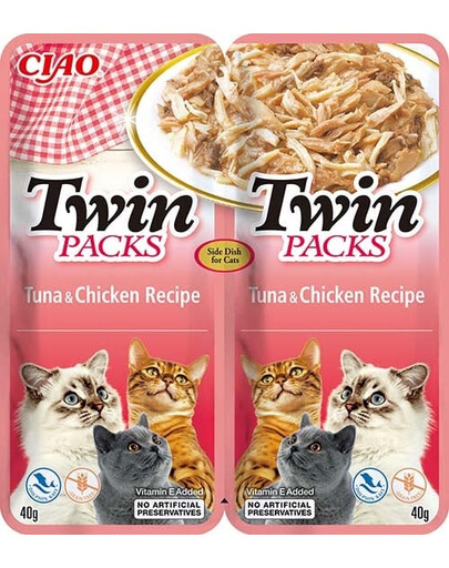 INABA Twin Tuniak s kuracím mäsom vo vývare pre mačky 2x40 g