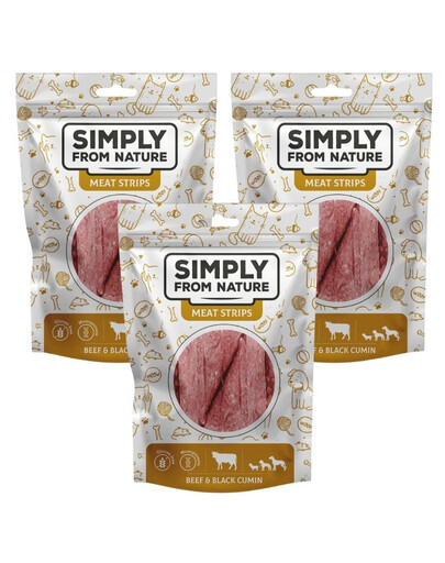 SIMPLY FROM NATURE Meat Strips Hovädzie stripsy s černuchou pre psov 3x80 g