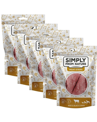 SIMPLY FROM NATURE Meat Strips Hovädzie stripsy s černuchou pre psov 5x80 g