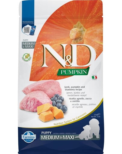 Farmina N & D dog GF PUMPKIN puppy medium & maxi lamb & blueberry 2,5 kg