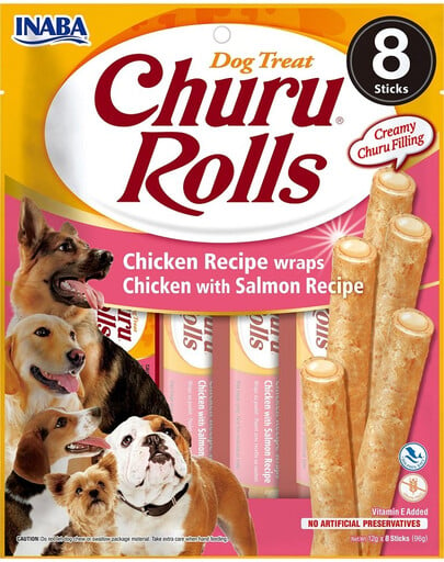 INABA Churu Rolls kuracie s lososom 8x12g