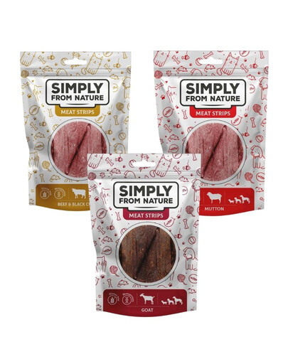 SIMPLY FROM NATURE Mäsové prúžky Mix chutí bez hydiny 3 x 80 g