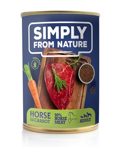 SIMPLY FROM NATURE Konzerva pre psov konské mäso/ľanové semiačka/mrkva 400 g  + SIMPLY FROM NATURE Smart Bites Tréningové maškrty z husacieho mäsa 130 g