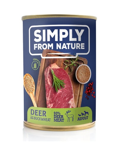 SIMPLY FROM NATURE Jelenie mäso s pohánkou  12 x 400 g + SIMPLY FROM NATURE Smart Bites Tréningové maškrty z jelenieho mäsa 130 g