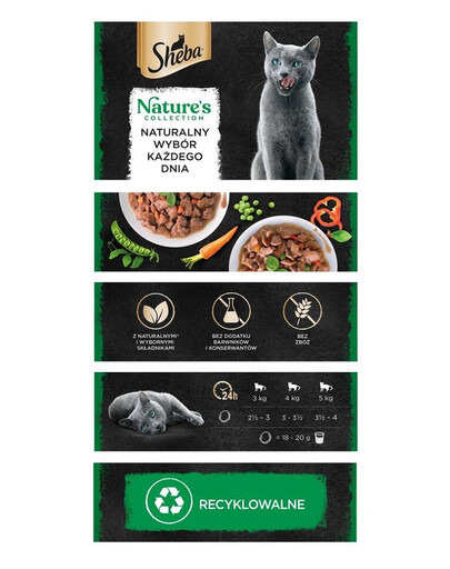 SHEBA Nature's Collection Mix chutí vo vaničke na omáčku 8x85g kuracie mäso s paprikou a losos s hráškom