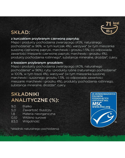 SHEBA Nature's Collection Mix chutí vo vaničke na omáčku 8x85g kuracie mäso s paprikou a losos s hráškom