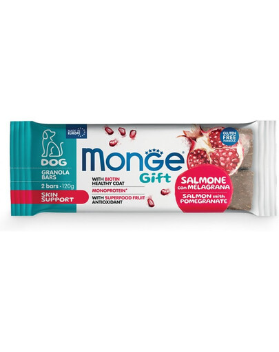 MONGE Gift Granola Bars 120 g Krmivo s lososom a granátovým jablkom
