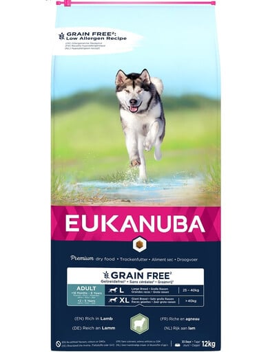 EUKANUBA Grain Free L Adult Jahňacie mäso 12 kg pre dospelé psy veľkých plemien