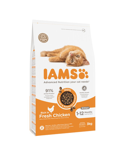 IAMS for Vitality Granule pre mačiatka s čerstvým kuracím mäsom 3 kg