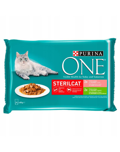 PURINA ONE Sterilcat Mix príchutí (s morčacím a zelenými fazuľkami, s lososom a mrkvou) 4x85g