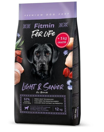 FITMIN Dog For Life Light & Senior 12 kg + 1 kg  ZADARMO