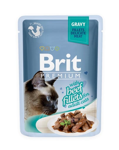 BRIT Premium Cat Fillets in Gravy vlhké krmivo s hovädzím mäsom pre mačky 24x85 g