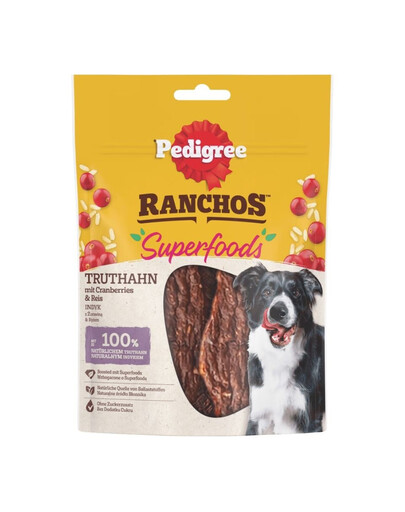PEDIGREE Ranchos Superfoods 70 g Doplnkové krmivo pre dospelých psov s morčacím mäsom, brusnicami a ryžou