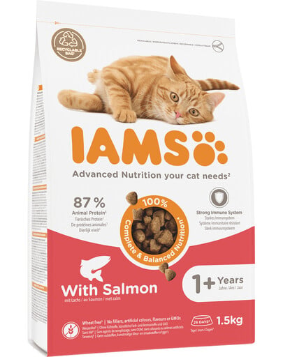 IAMS for Vitality Lososové krmivo pre dospelé mačky s lososom 1,5 kg