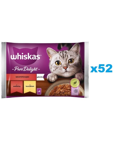 WHISKAS Adult Šťavnaté kúsky v želé 52 x 85g kúsky s hovädzím a kuracím mäsom